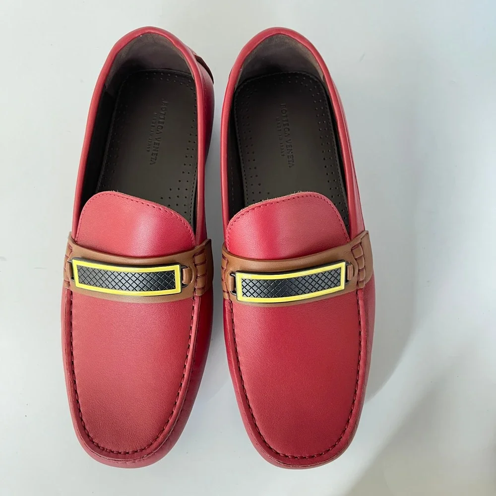 Bottega Veneta Men's Tennis Calf Leather Red Driver Shoe, 548292, sz‎ US9.5
